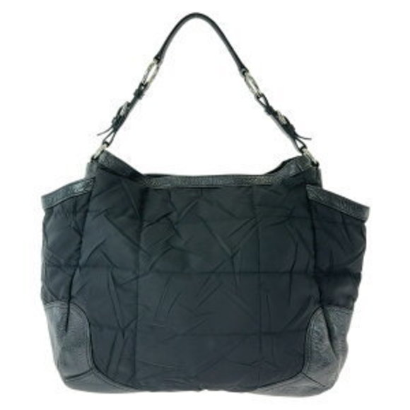 PRADA Tessuto Wrinkled Triangle Black Nylon Leather Hobo Shoulder Bag - Picture 2 of 9